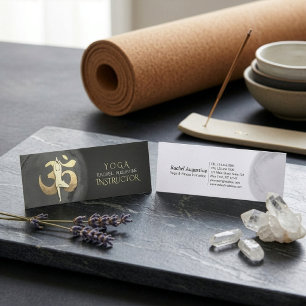 Cartão De Visita Mini Yoga Meditação Pose OM Símbolo preto moderno e Dou