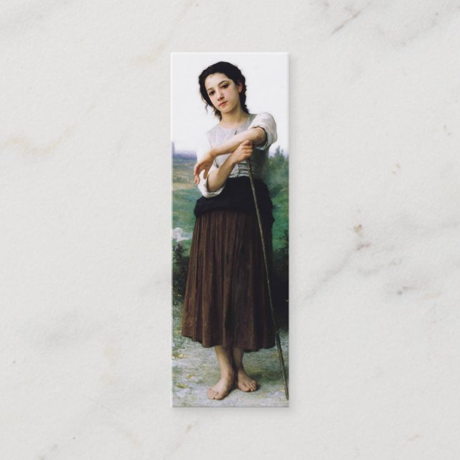 Cartão De Visita Mini Young Shepherdess Bookmark por William Bouguereau (Frente)