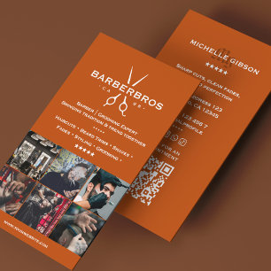 Cartão De Visita Minimal Barber Grid Barbearia Laranja