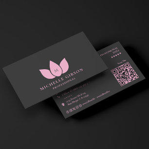 Cartão De Visita Minimal Beleza Profissional Preto Rosa Lótus