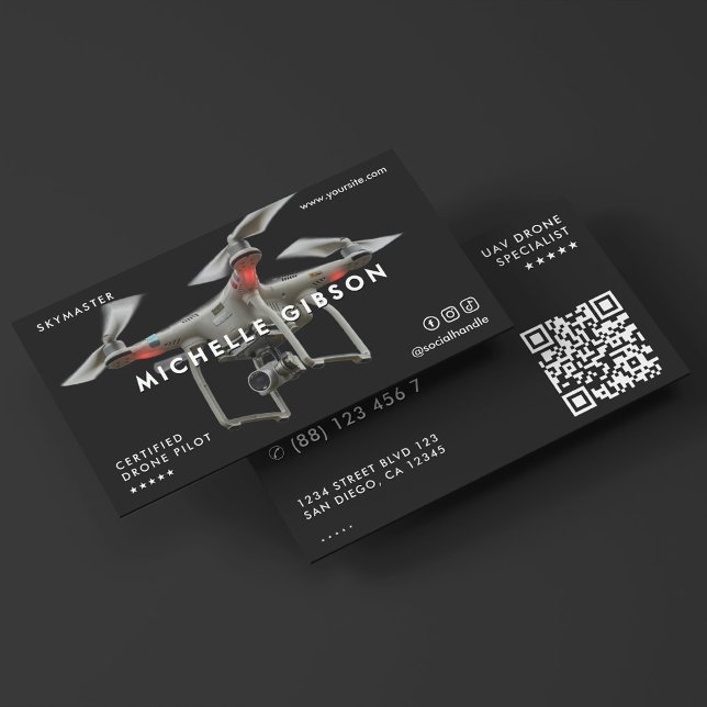 Cartão De Visita Minimal Drone Operator UAV Professional Dark Grey (Minimal Drone Operator UAV Professional Black Business Card
)