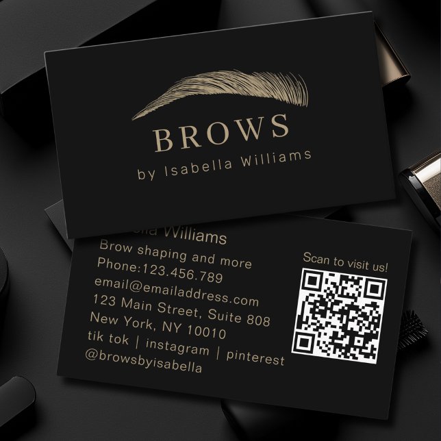 Cartão De Visita Minimal Elegant Eyebrow Salon QR-Code (Minimal Elegant Eyebrow Salon QR-Code Business Card)