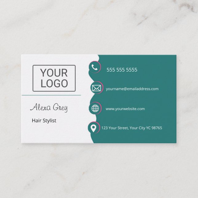Cartão De Visita Minimal Elegant Green Pink Hair Stylist  (Frente)