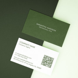 Cartão De Visita Minimal Forest Green Tones Linen Burlap Fabric 