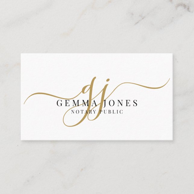 Cartão De Visita Minimal Gold Script Monogram Notary Public (Frente)