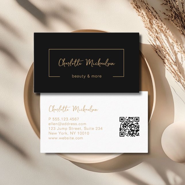 Cartão De Visita Minimal Handwriting Black QR Code (Minimal Handwriting Black QR Code Business Card)