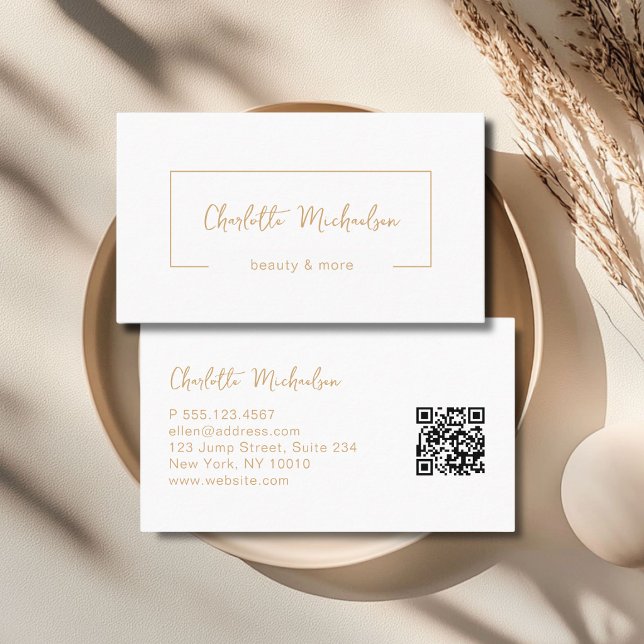Cartão De Visita Minimal Handwriting White QR Code (Minimal Handwriting White QR Code Business Card)