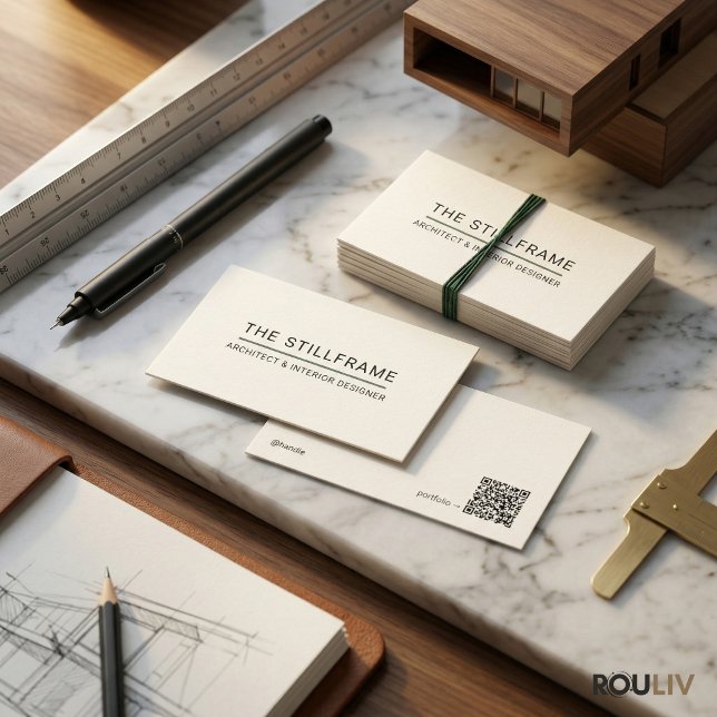 Cartão De Visita Minimal Modern Architect | QR Code Warm White (Minimal Modern Architect  QR Code Warm White Business Card)