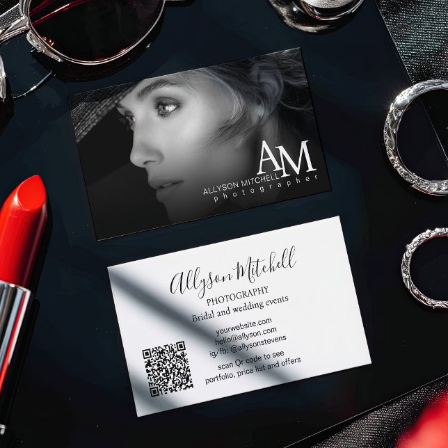 Cartão De Visita Minimal Modern Black White Photo QR Photography (Minimal Modern Black White Photo QR Photography Business Card)