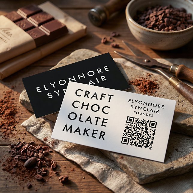 Cartão De Visita Minimal Modern Craft Chocolate Maker Qr Code (Criador carregado)