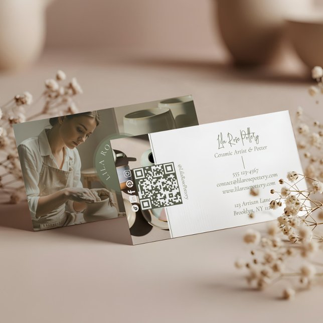 Cartão De Visita Minimal Monogram Hand Made Pottery Photo Collage (Minimal Monogram Hand Made Pottery Photo Collage Business Card)