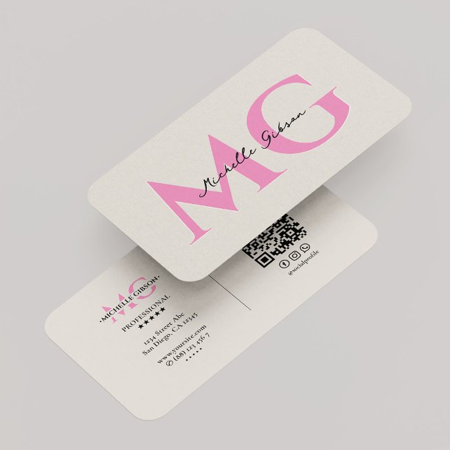 Cartão De Visita Minimal Monogram Sand Pink Initials Beauty (Minimal Monogram Sand Pink Initials Beauty Business Card)