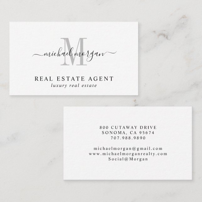 Cartão De Visita Minimal Script Monogram Luxury Realtor (Frente/Verso)