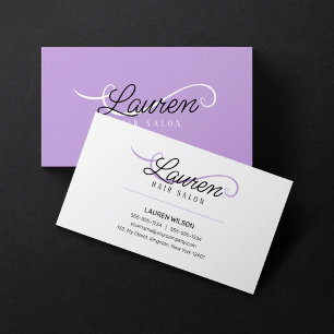 Cartão De Visita Minimal Simples Cabelereiro Roxo Branco Salão de C