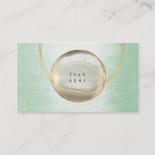 Cartão De Visita Minimalismo Ouro Foil Glass Mint Greenery VIP (Frente)