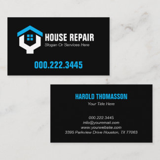 Cartão De Visita Minimalist Blue Black House Repair Contractor