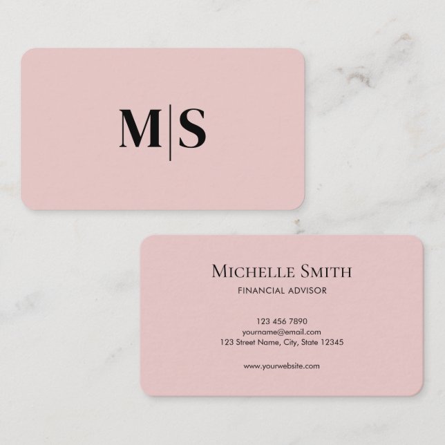 Cartão De Visita Minimalist Elegant Pink Monogram Initial Executive (Frente/Verso)