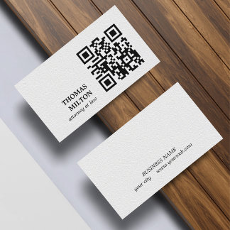 Cartão De Visita Minimalist Elegant Texture White Black QR Code