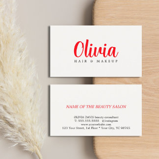 Cartão De Visita Minimalist Elegant Warm White Red Bold Beauty