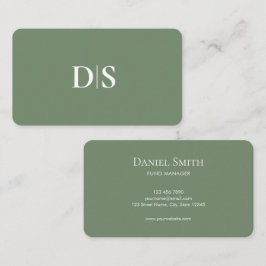 Cartão De Visita Minimalist Elegant White on Muted Green Initials