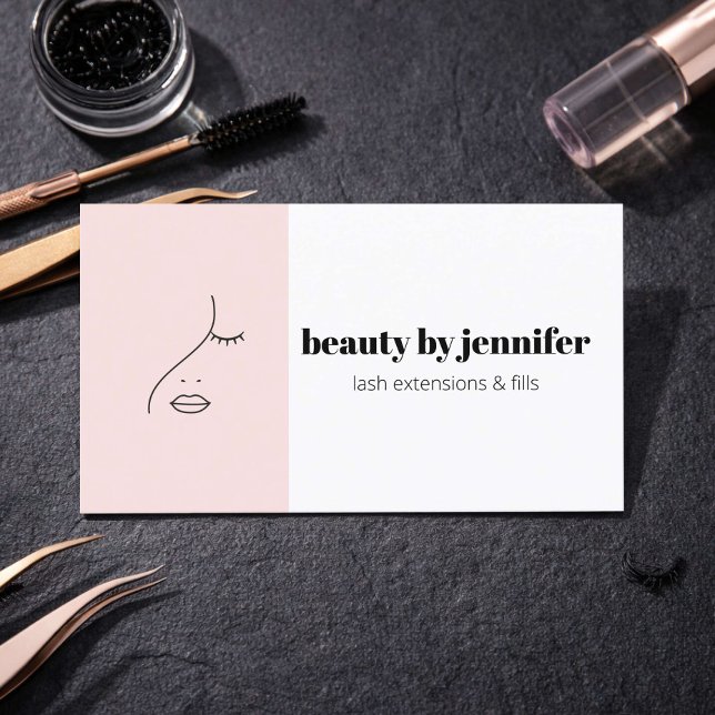 Cartão De Visita Minimalist Face Logo Lash Technician Blush Pink (Criador carregado)