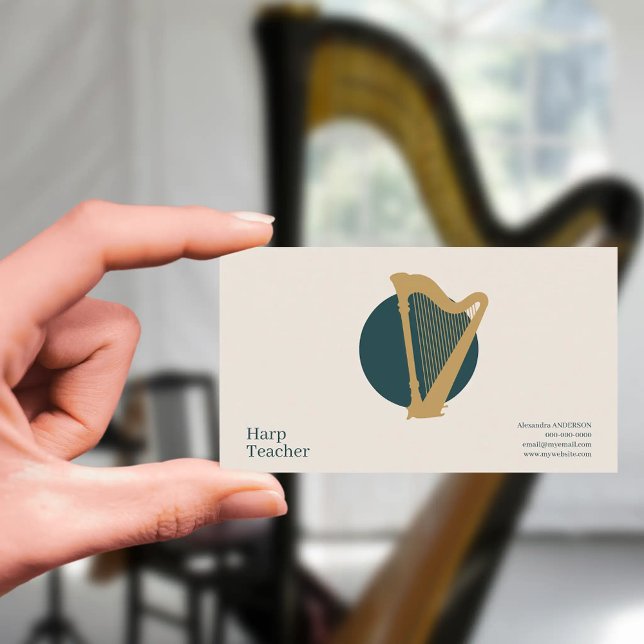 Cartão De Visita Minimalist Harp Teacher (Minimalist Harp Teacher Business Card)