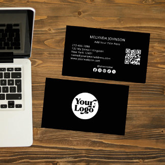 Cartão De Visita Minimalist Modern Black QR Code Social Media