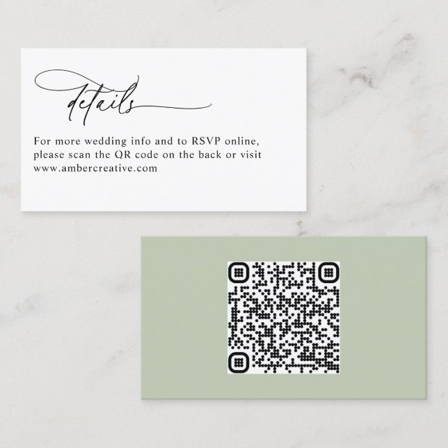 Cartão De Visita Minimalist Modern QR Code Wedding Enclosure Card (Frente/Verso)