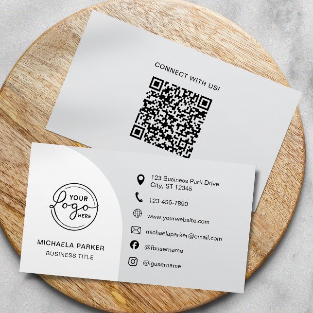 Cartão De Visita Minimalist Professional Custom Logo Icons QR Code (Criador carregado)