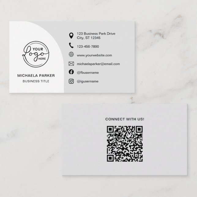 Cartão De Visita Minimalist Professional Custom Logo Icons QR Code (Frente/Verso)