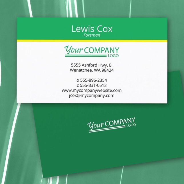 Cartão De Visita Minimalista Amarelo Verde, Simples Profissional (bright primary green, yellow minimalist simple business card, for construction, engineering, builder)