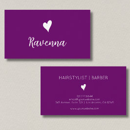 Cartão De Visita Minimalista Ameixa Roxo Branco Coração Nome Barbei