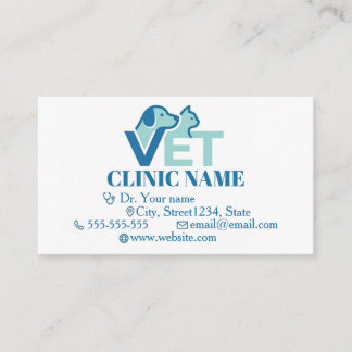 Cartão De Visita Minimalista Azul Veterinário Personalizável