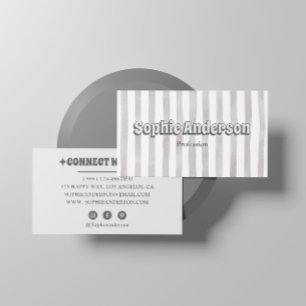 Cartão De Visita Minimalista Cinza Retro Listrado com Mídia Social