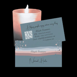 Cartão De Visita Minimalista Colorido Boho Código QR Meditativo 