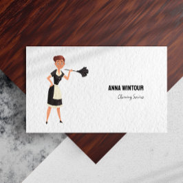 Cartão De Visita Minimalista de Ilustração Maid de Serviços de Limp