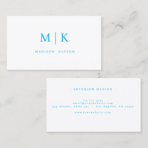Cartão De Visita Minimalista & Elegante Monograma Azul e Branco