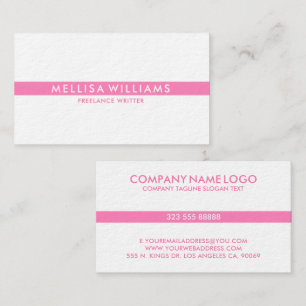 Cartão De Visita Minimalista Faixa Fina Rosa em Branco