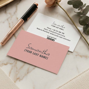 Cartão de Visita Minimalista Feminino Bege Rosa