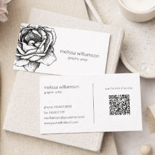 Cartão De Visita Minimalista Floral com Código QR