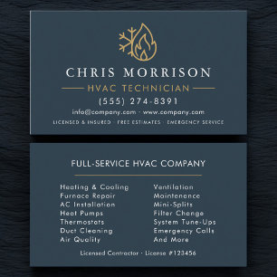 Cartão De Visita Minimalista HVAC Azul Dourado Moderno