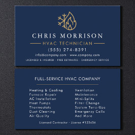 Cartão De Visita Minimalista HVAC Azul Marinho Dourado Moderno