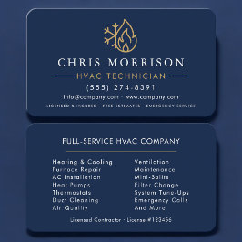 Cartão De Visita Minimalista HVAC Azul Marinho Dourado Moderno