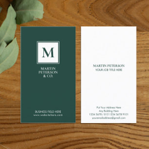 Cartão De Visita Minimalista inicial   Quadro branco em verde escur