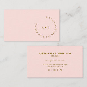 Cartão De Visita Minimalista Moderno Chic Rosa Dourado Círculo Mono