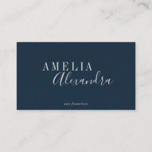 Cartão De Visita Minimalista Moderno Script Boho Chic Azul Marinho