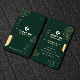 Cartão De Visita Minimalista Moderno Verde Escuro & Dourado Corpora