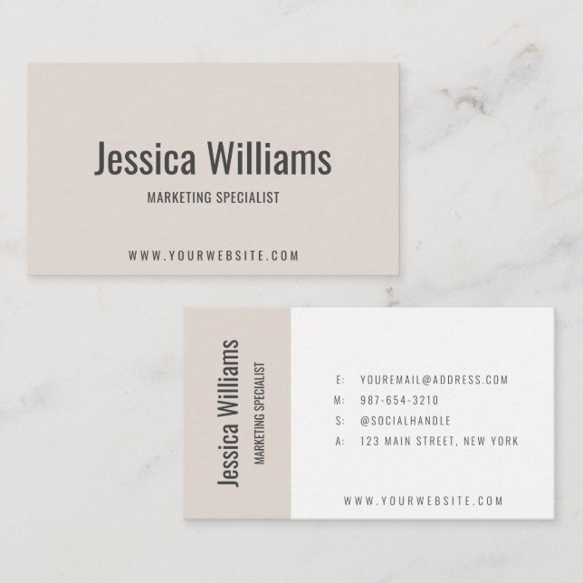 Cartão De Visita Minimalista Personalizável Profissional Bege (Frente/Verso)