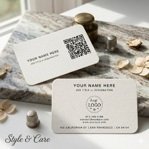 Cartão de Visita Minimalista QR & Logo Arredondado