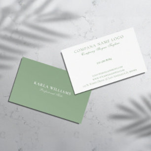 Cartão De Visita Minimalista Verde Salvia Branco Reversível